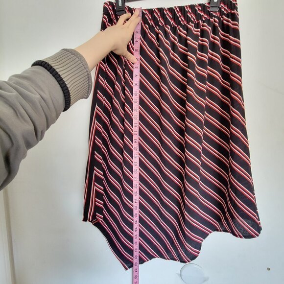 H&M Red White Striped Asymmetric Elastic Waist Band Midi Skirt Size Medium - Picture 7 of 11